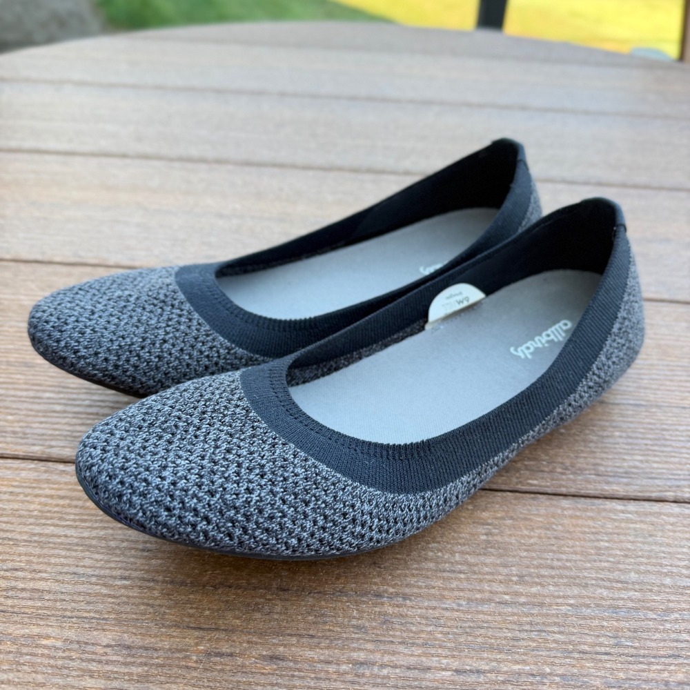 Allbirds Tree Breezer Knit Ballet Flats Stormy Grey/Natural Black Women's Sz 9